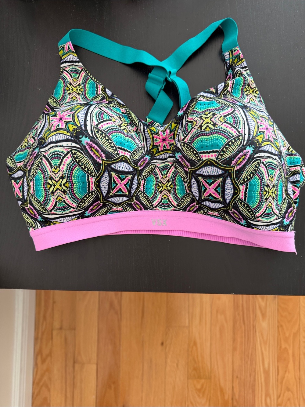 VSX Multicolor Printed Bikini Top with Teal Straps and Pink Band NWOT
